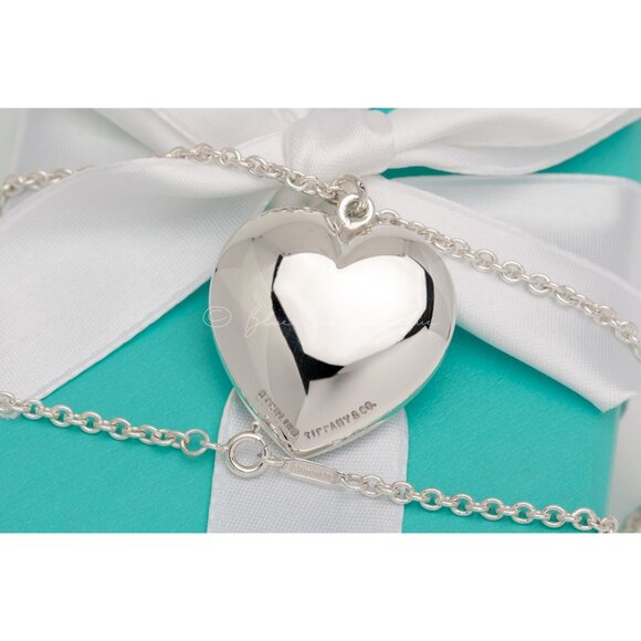 Rare Tiffany & Co. Vintage Puffy Heart Necklace XL 30mm Pendant Silver on a 16" - Picture 3 of 8